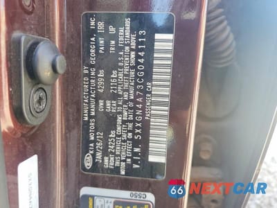 Zdjęcie 12 z 12 samochodu: 2012 KIA OPTIMA EX VIN:5XXGN4A73CG044113 - miniatura