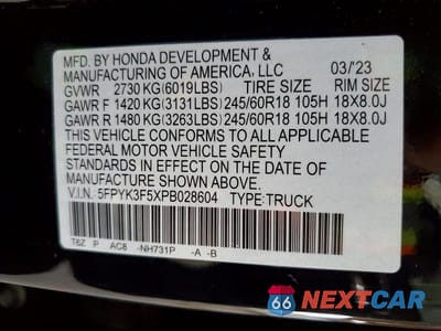 Zdjęcie 12 z 12 samochodu: 2023 HONDA RIDGELINE RTL VIN:5FPYK3F5XPB028604 - miniatura