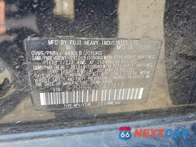 Zdjęcie 13 z 13 samochodu: 2012 SUBARU FORESTER 2.5X VIN:JF2SHBBC2CG422417 - miniatura