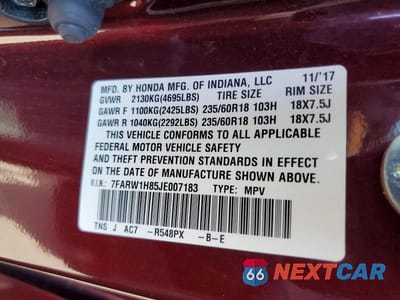 Zdjęcie 14 z 14 samochodu: 2018 HONDA CR-V VIN:7FARW1H85JE007183 - miniatura