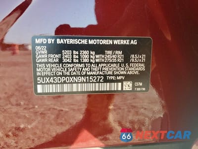 Zdjęcie 13 z 13 samochodu: 2022 BMW X3 SDRIVE30I VIN:5UX43DP0XN9N15272 - miniatura
