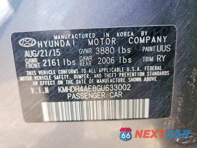 Zdjęcie 12 z 12 samochodu: 2016 HYUNDAI ELANTRA VALUE EDITION VIN:KMHDH4AE8GU633002 - miniatura