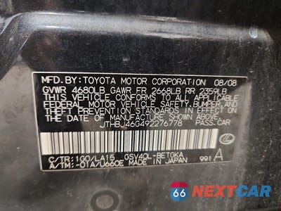 Zdjęcie 12 z 12 samochodu: 2009 LEXUS ES 350 VIN:JTHBJ46G492276778 - miniatura