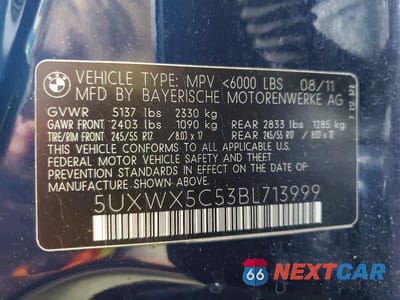 Zdjęcie 12 z 12 samochodu: 2011 BMW X3 XDRIVE28I VIN:5UXWX5C53BL713999 - miniatura