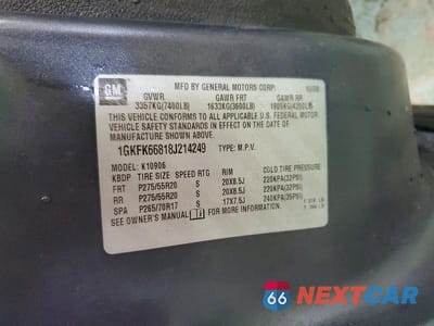 Zdjęcie 13 z 13 samochodu: 2008 GMC YUKON XL DENALI VIN:1GKFK66818J214249 - miniatura