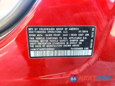 Zdjęcie 12 z 12 samochodu: 2015 VOLKSWAGEN PASSAT SEL VIN:1VWCV7A35FC009894 - miniatura