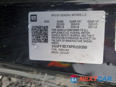 Zdjęcie 12 z 12 samochodu: 2023 CHEVROLET CAMARO LT1 VIN:1G1FF3D7XP0110350 - miniatura