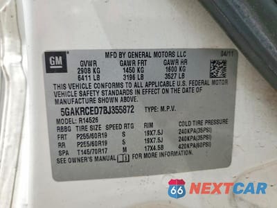 Zdjęcie 14 z 14 samochodu: 2011 BUICK ENCLAVE CXL VIN:5GAKRCED7BJ355872 - miniatura