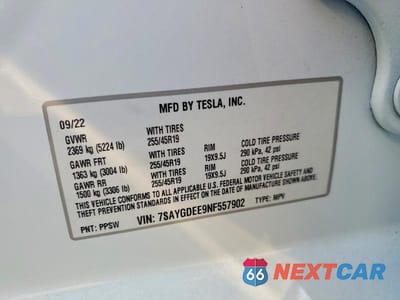 Zdjęcie 14 z 14 samochodu: 2022 TESLA MODEL Y VIN:7SAYGDEE9NF557902 - miniatura