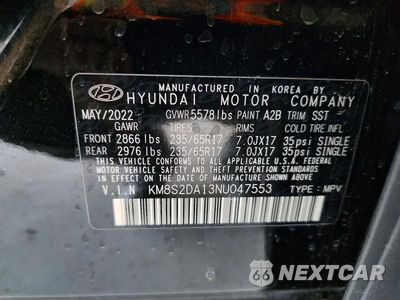 Zdjęcie 12 z 12 samochodu: 2025 HYUNDAI SANTA FE BLUE VIN:KM8S2DA13NU047553 - miniatura