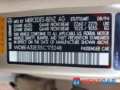 Zdjęcie 12 z 12 samochodu: 1995 MERCEDES-BENZ E 320 BASE VIN:WDBEA32E3SC173248 - miniatura
