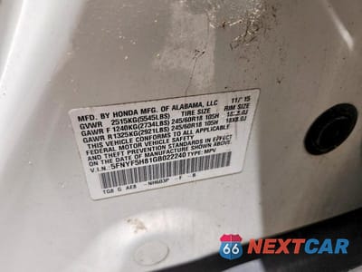 Zdjęcie 12 z 12 samochodu: 2016 HONDA PILOT EXL VIN:5FNYF5H81GB022240 - miniatura