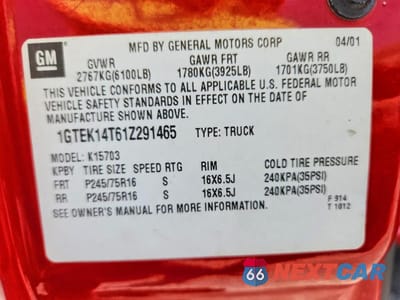 Zdjęcie 12 z 12 samochodu: 2001 GMC NEW SIERRA K1500 VIN:1GTEK14T61Z291465 - miniatura
