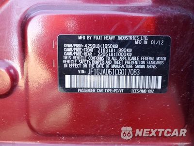 Zdjęcie 12 z 12 samochodu: 2012 SUBARU IMPREZA PREMIUM VIN:JF1GJAD61CG017083 - miniatura