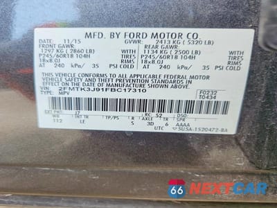 Zdjęcie 13 z 13 samochodu: 2015 FORD EDGE SEL VIN:2FMTK3J91FBC17310 - miniatura