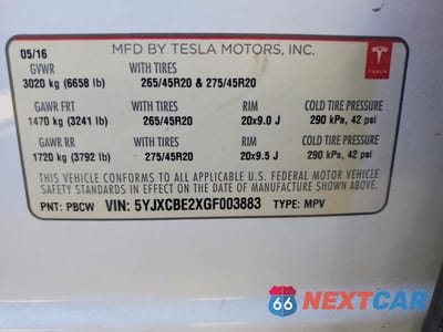 Zdjęcie 13 z 13 samochodu: 2016 TESLA MODEL X VIN:5YJXCBE2XGF003883 - miniatura