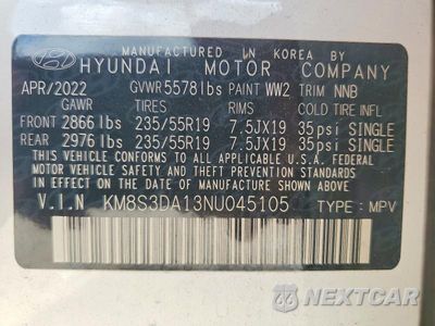 Zdjęcie 14 z 14 samochodu: 2022 HYUNDAI SANTA FE SEL PREMIUM VIN:KM8S3DA13NU045105 - miniatura