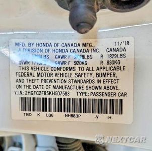 Zdjęcie 12 z 12 samochodu: 2019 HONDA CIVIC SPORT VIN:2HGFC2F85KH507583 - miniatura