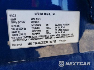 Zdjęcie 12 z 12 samochodu: 2022 TESLA MODEL Y VIN:7SAYGDEE0NF368717 - miniatura
