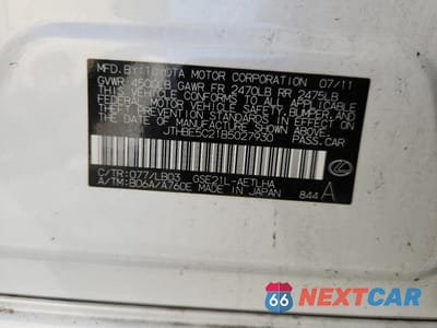 Zdjęcie 12 z 12 samochodu: 2011 LEXUS IS 350 VIN:JTHBE5C21B5027930 - miniatura