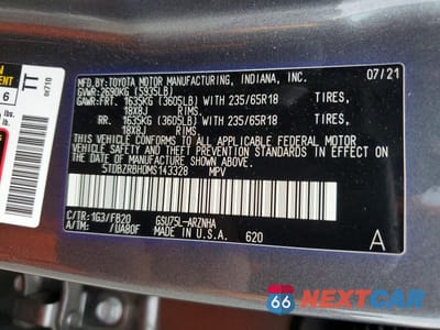 Zdjęcie 13 z 13 samochodu: 2021 TOYOTA HIGHLANDER LE VIN:5TDBZRBH0MS143328 - miniatura