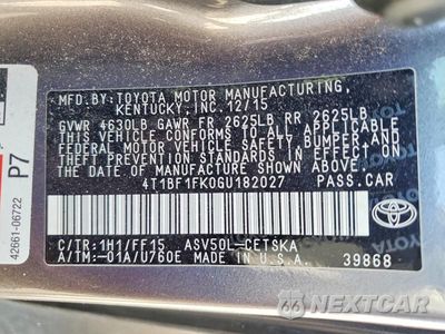 Zdjęcie 13 z 13 samochodu: 2016 TOYOTA CAMRY SE VIN:4T1BF1FK0GU182027 - miniatura