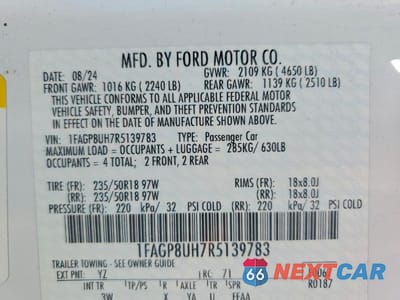 Zdjęcie 12 z 12 samochodu: 2024 FORD MUSTANG VIN:1FAGP8UH7R5139783 - miniatura