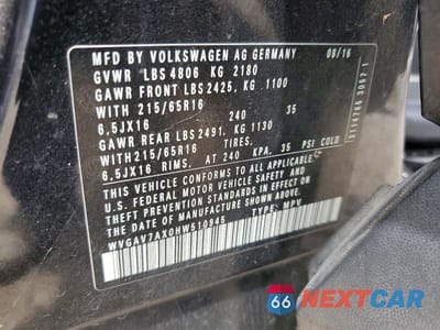 Zdjęcie 13 z 13 samochodu: 2017 VOLKSWAGEN TIGUAN S VIN:WVGAV7AX0HW510945 - miniatura