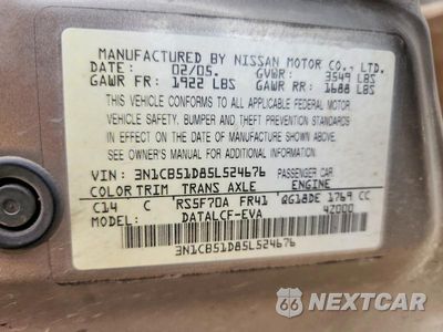 Zdjęcie 12 z 12 samochodu: 2005 NISSAN SENTRA 1.8 VIN:3N1CB51D85L524676 - miniatura