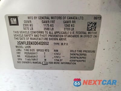 Zdjęcie 14 z 14 samochodu: 2013 CHEVROLET EQUINOX LT VIN:2GNFLEEK6D6402652 - miniatura
