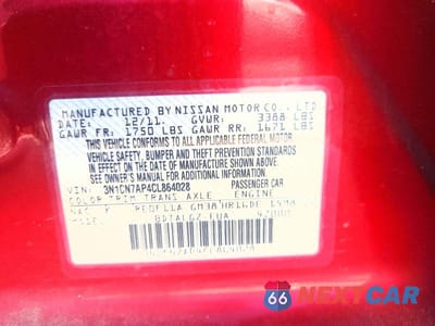 Zdjęcie 12 z 12 samochodu: 2012 NISSAN VERSA 1.6 S VIN:3N1CN7AP4CL864028 - miniatura
