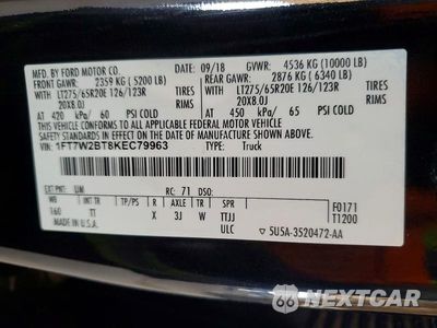 Zdjęcie 12 z 12 samochodu: 2019 FORD F250 SUPER DUTY VIN:1FT7W2BT8KEC79963 - miniatura