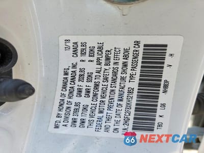 Zdjęcie 13 z 13 samochodu: 2019 HONDA CIVIC SPORT VIN:2HGFC2F8XKH521852 - miniatura