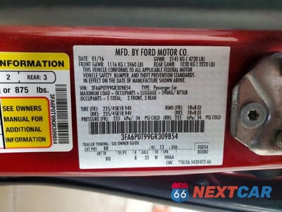 Zdjęcie 13 z 13 samochodu: 2016 FORD FUSION SE VIN:3FA6P0T99GR309854 - miniatura