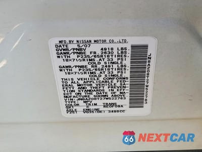 Zdjęcie 13 z 13 samochodu: 2007 NISSAN MURANO S VIN:JN8AZ08T27W522763 - miniatura