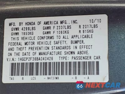 Zdjęcie 13 z 13 samochodu: 2011 HONDA ACCORD LX VIN:1HGCP2F36BA040426 - miniatura