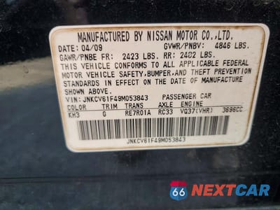 Zdjęcie 12 z 12 samochodu: 2009 INFINITI G37 SEDAN X VIN:JNKCV61F49M053843 - miniatura