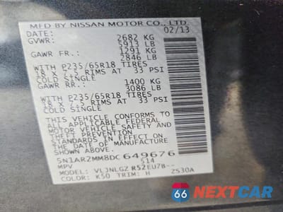 Zdjęcie 13 z 13 samochodu: 2013 NISSAN PATHFINDER S/SL/SV VIN:5N1AR2MM8DC649676 - miniatura