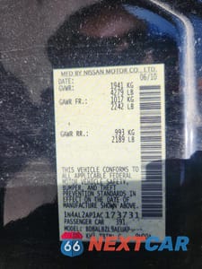 Zdjęcie 12 z 12 samochodu: 2010 NISSAN ALTIMA 2.5 VIN:1N4AL2AP1AC173731 - miniatura