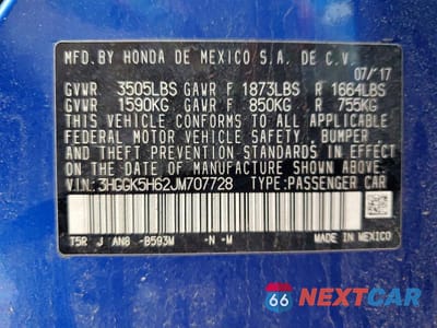 Zdjęcie 12 z 12 samochodu: 2018 HONDA FIT SPORT VIN:3HGGK5H62JM707728 - miniatura