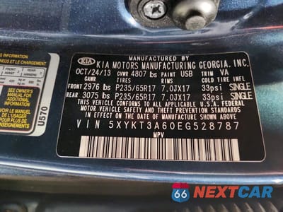 Zdjęcie 13 z 13 samochodu: 2014 KIA SORENTO LX VIN:5XYKT3A60EG528787 - miniatura