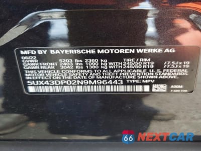 Zdjęcie 13 z 13 samochodu: 2022 BMW X3 SDRIVE30I VIN:5UX43DP02N9M96443 - miniatura