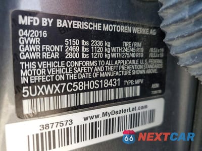 Zdjęcie 12 z 12 samochodu: 2017 BMW X3 XDRIVE35I VIN:5UXWX7C58H0S18431 - miniatura