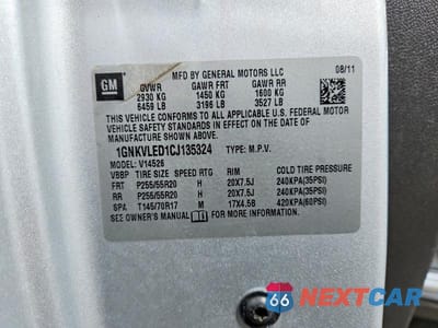 Zdjęcie 12 z 12 samochodu: 2012 CHEVROLET TRAVERSE LTZ VIN:1GNKVLED1CJ135324 - miniatura