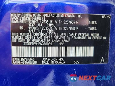 Zdjęcie 13 z 13 samochodu: 2015 TOYOTA RAV4 XLE VIN:2T3RFREV1FW378069 - miniatura