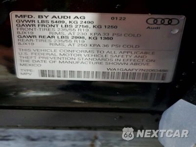 Zdjęcie 12 z 12 samochodu: 2022 AUDI Q5 PREMIUM 45 VIN:WA1GAAFY7N2063486 - miniatura