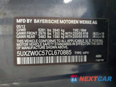 Zdjęcie 13 z 13 samochodu: 2012 BMW X5 XDRIVE35D VIN:5UXZW0C57CL670885 - miniatura