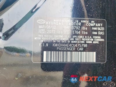 Zdjęcie 13 z 13 samochodu: 2012 HYUNDAI ELANTRA GLS VIN:KMHDH4AE4CU475798 - miniatura