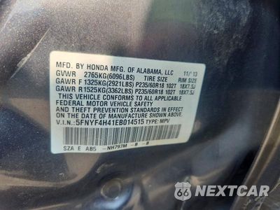Zdjęcie 13 z 13 samochodu: 2014 HONDA PILOT EX VIN:5FNYF4H41EB014515 - miniatura