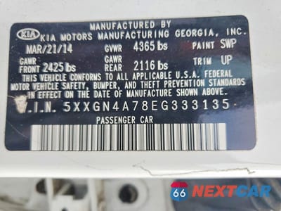 Zdjęcie 12 z 12 samochodu: 2014 KIA OPTIMA EX VIN:5XXGN4A78EG333135 - miniatura